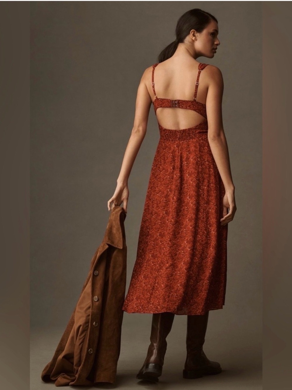NWT Reformation Lela Red Floral Fall Wedding Midi Dress Size 10 - Picture 4 of 4